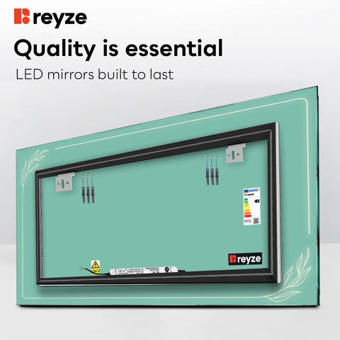 Horizontal LED Mirror | Wall Switch Control | Cool White Light - Reyze Good Vibes Series Model 1