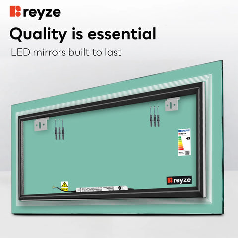 Horizontal LED Mirror | Wall Switch Control | Warm White Light - Reyze Minimal Series Model 1