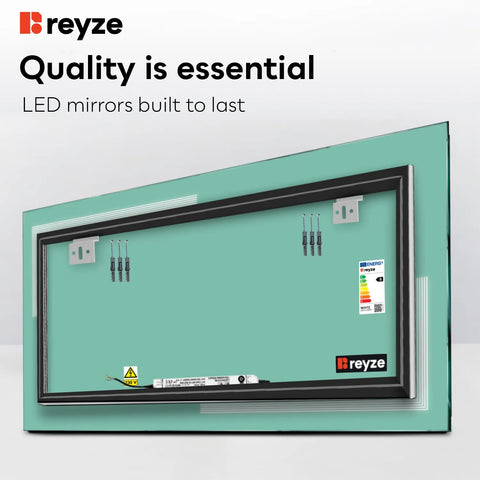 Horizontal LED Mirror | Wall Switch Control | Cool White Light - Reyze Minimal Series Model 2