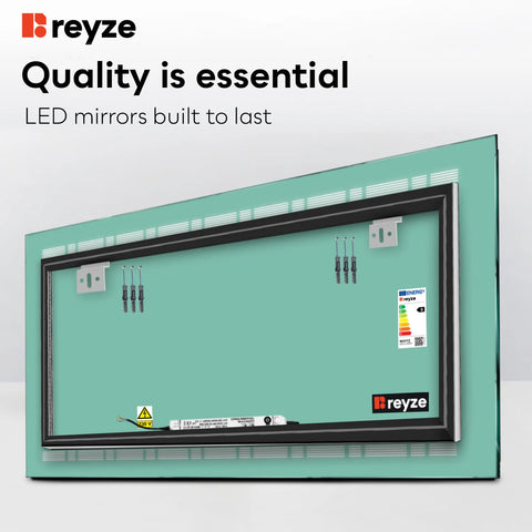 Horizontal LED Mirror | Wall Switch Control | Neutral White Light - Reyze Minimal Series Model 3