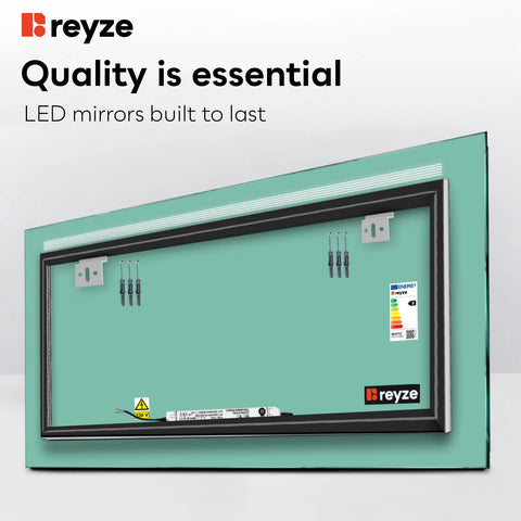 Horizontal LED Mirror | Wall Switch Control | Warm White Light - Reyze Minimal Series Model 5
