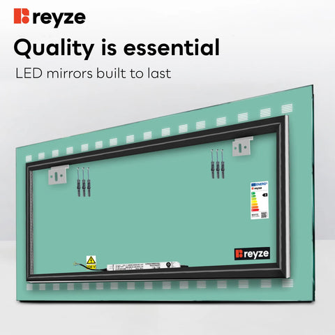 Horizontal LED Mirror | Wall Switch Control | Warm White Light - Reyze Minimal Series Model 6