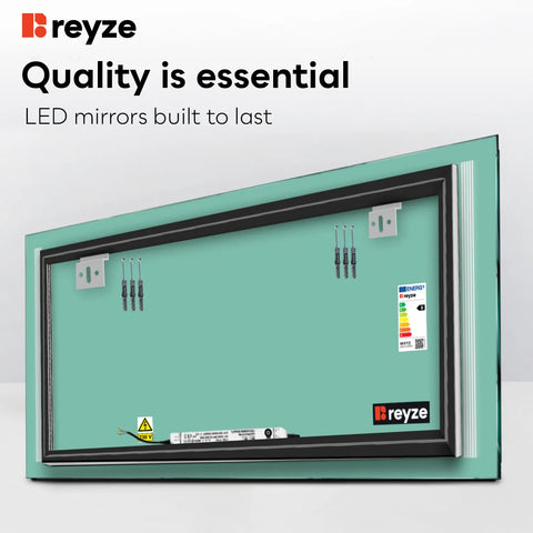 Horizontal LED Mirror | Wall Switch Control | Cool White Light - Reyze Minimal Series Model 7
