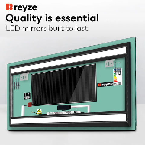 Horizontal LED Mirror | Touch Buttons | Anti-Fog Function | Warm White Light - Reyze Salono Series Model 4