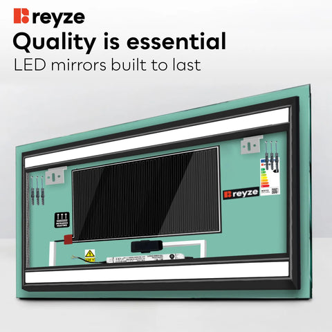Horizontal LED Mirror | Touch Buttons | Anti-Fog Function | Warm White Light - Reyze Salono Series Model 7