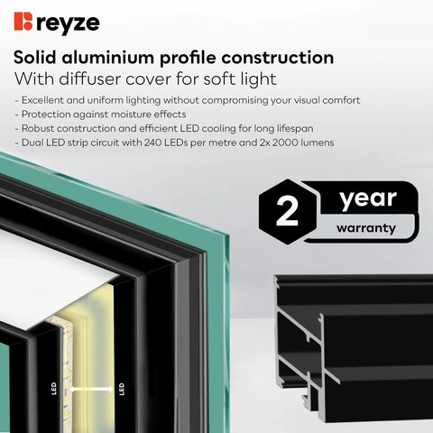 Square LED Mirror | Wall Switch Control | Warm White Light - Reyze Salono Series Model 8
