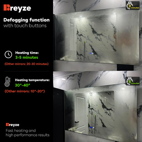 Square LED Mirror | Touch Buttons | Anti-Fog Function | Adjustable Color Temperature - Reyze Simetria Series Model 3