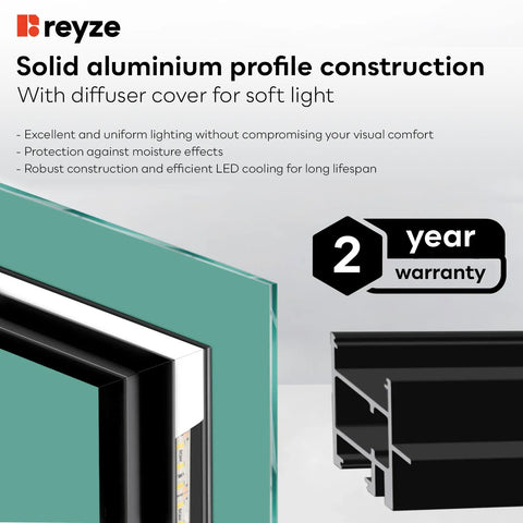 Horizontal LED Mirror | Wall Switch Control | Neutral White Light - Reyze Edge Series Model 3