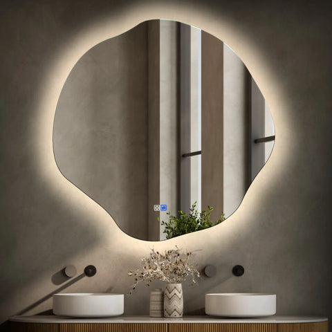 Irregular Oval LED Mirror | Touch Buttons | Anti-Fog Function | Neutral White Light - Reyze Ambient Series Model 1