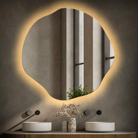 Irregular Oval LED Mirror | Wall Switch Control | Warm White Light - Reyze Ambient Series Model 1