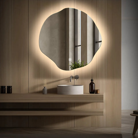 Irregular Oval LED Mirror | Touch Button | Neutral White Light - Reyze Ambient Series Model 1