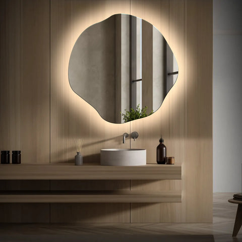Irregular Oval LED Mirror | Wall Switch Control | Neutral White Light - Reyze Ambient Series Model 1