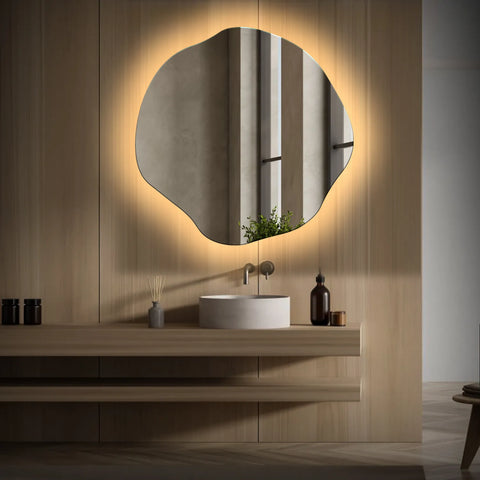 Irregular Oval LED Mirror | Wall Switch Control | Warm White Light - Reyze Ambient Series Model 1