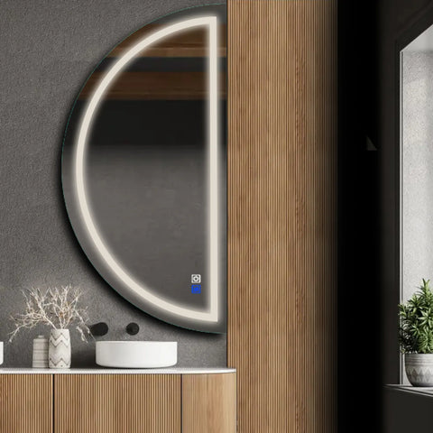 Crescent Moon LED Mirror | Touch Buttons | Anti-Fog Function | Neutral White Light - Reyze Salono Series Model 1 - Right Side