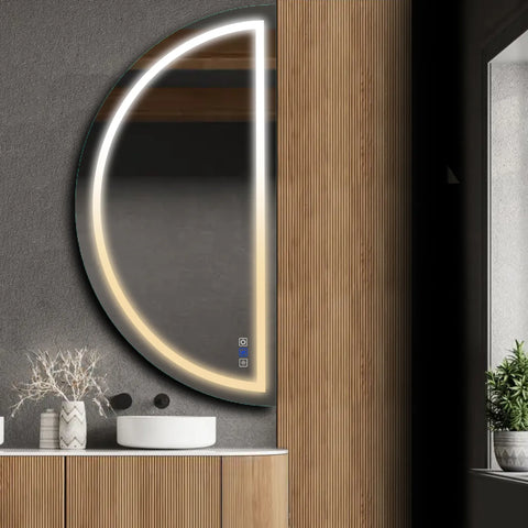 Crescent Moon LED Mirror | Touch Buttons | Anti-Fog Function | Adjustable Color Temperature - Reyze Salono Series Model 1 - Right Side
