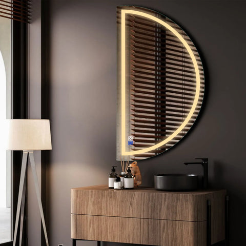 Crescent Moon LED Mirror | Touch Buttons | Anti-Fog Function | Warm White Light - Reyze Salono Series Model 1 - Left Side