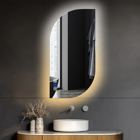 Semi-Oval 1 LED Mirror | Touch Buttons | Anti-Fog Function | Adjustable Color Temperature - Reyze Ambient Series Model 1