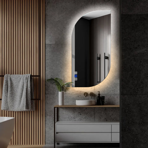 Semi-Oval 1 LED Mirror | Touch Buttons | Anti-Fog Function | Adjustable Color Temperature - Reyze Ambient Series Model 1