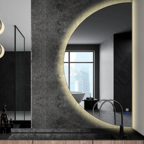 Crescent Moon LED Mirror | Touch Buttons | Anti-Fog Function | Neutral White Light - Reyze Ambient Series Model 1 - Right Side