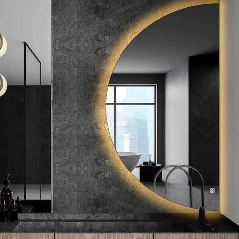 Crescent Moon LED Mirror | Touch Button | Warm White Light - Reyze Ambient Series Model 1 - Right Side