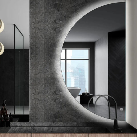 Crescent Moon LED Mirror | Touch Button | Cool White Light - Reyze Ambient Series Model 1 - Right Side