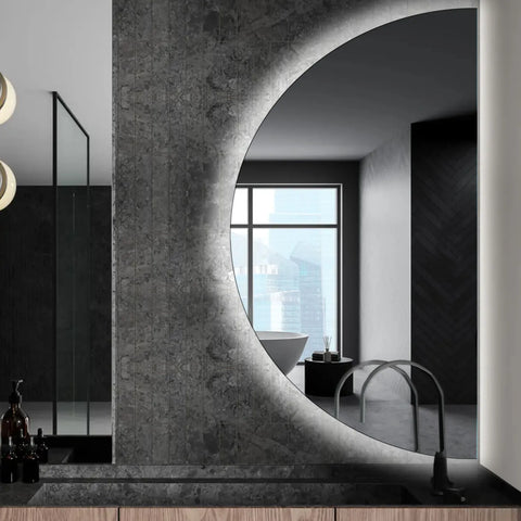 Crescent Moon LED Mirror | Wall Switch Control | Cool White Light - Reyze Ambient Series Model 1 - Right Side