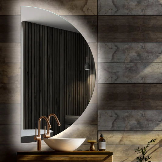 Crescent Moon LED Mirror | Wall Switch Control | Cool White Light - Reyze Ambient Series Model 1 - Left Side